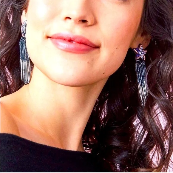 Stella & Dot | ⭐️🌛 LTD ED. Hand Embroidered Star & Moon Chandelier Earri… - Picture 6 of 8